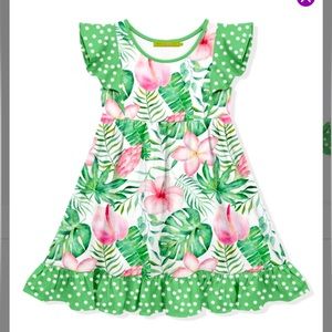 Millie Loves Lily Green Tropical Foliage Angel-Sleeve Dress, sz 14